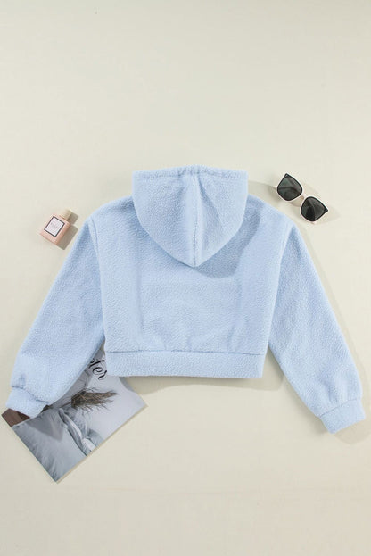 Beau Blue Cropped Sherpa Zip Up Hoodie - Vesteeto