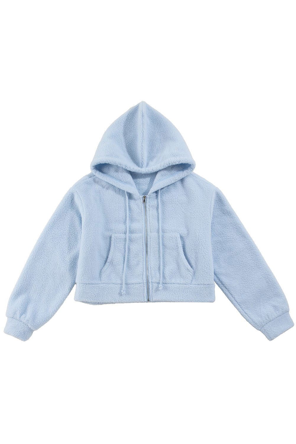 Beau Blue Cropped Sherpa Zip Up Hoodie - Vesteeto