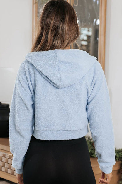 Beau Blue Cropped Sherpa Zip Up Hoodie - Vesteeto