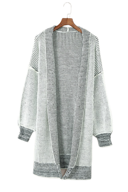 Pink Plaid Contrast Trim Casual Knit Long Cardigan 