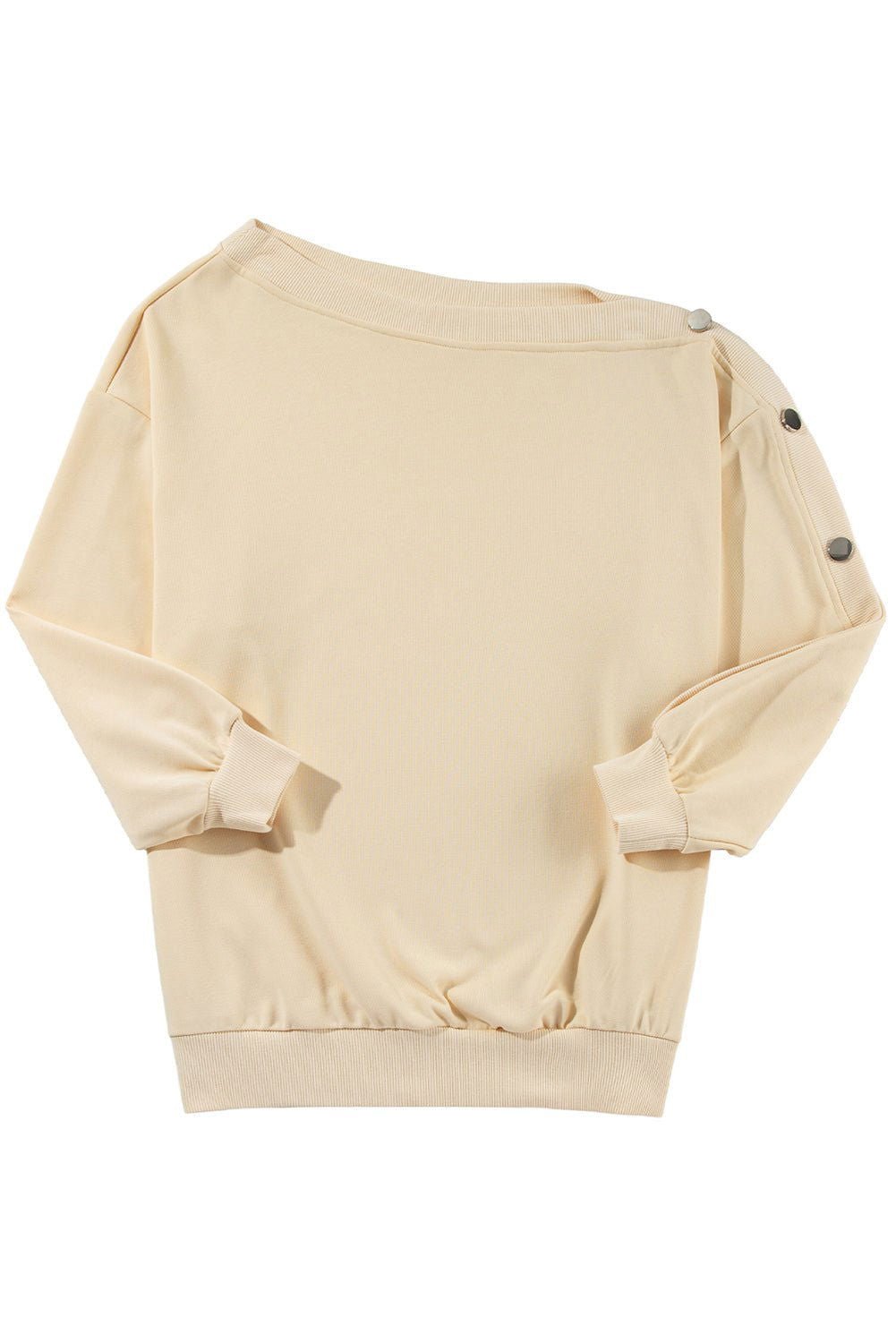 Beige Buttoned Sleeve Asymmetric Neck Oversized Sweatshirt - Vesteeto