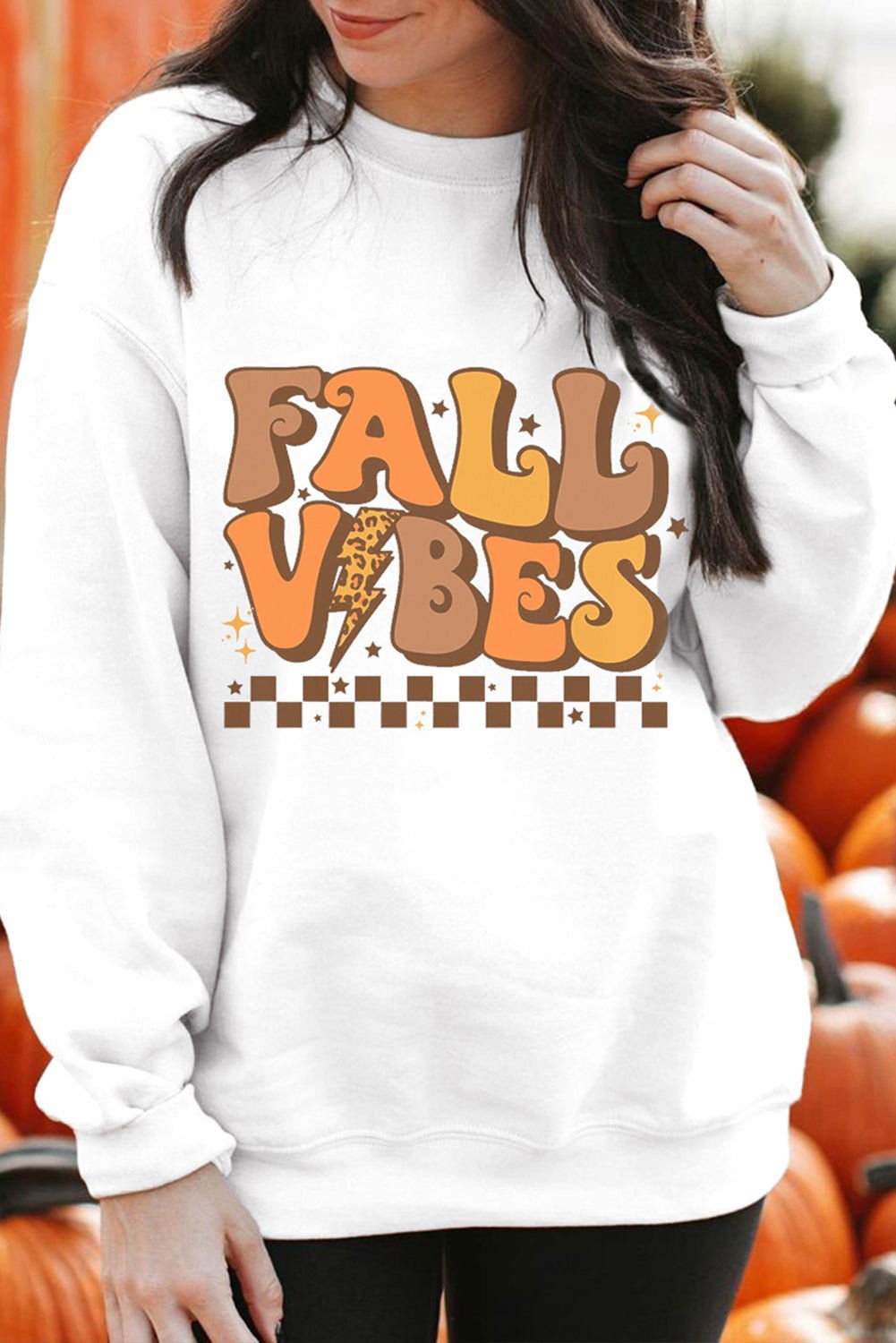 Beige FALL VIBES Graphic Drop Shoulder Sweatshirt - Vesteeto