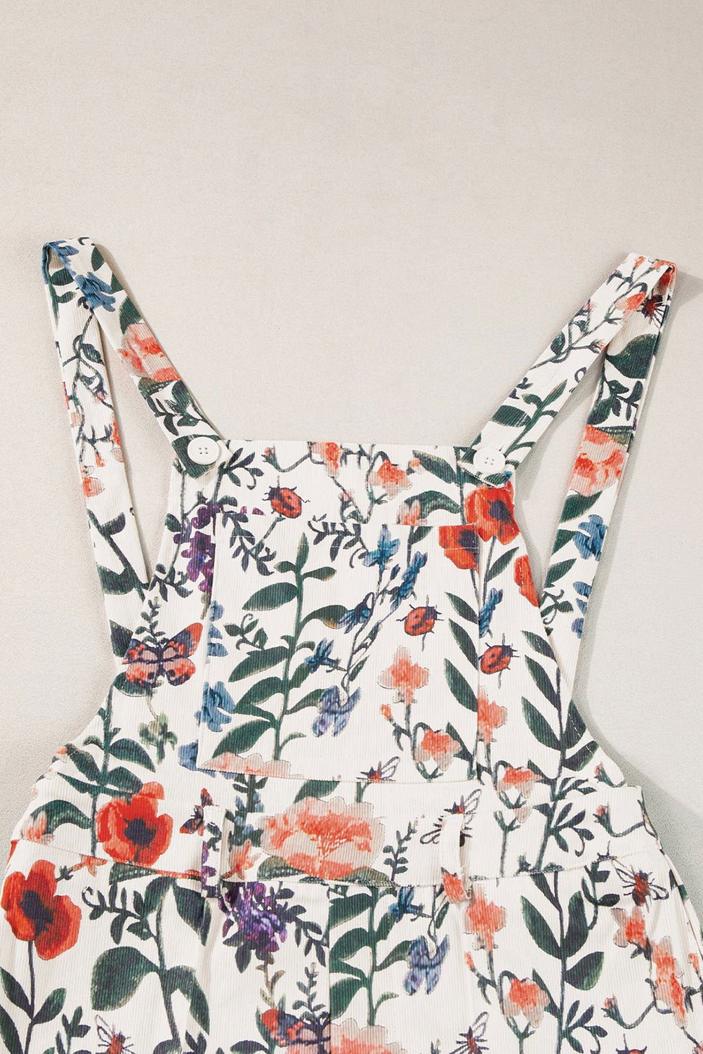 Beige Floral Print Bib Open Back Romper - Vesteeto