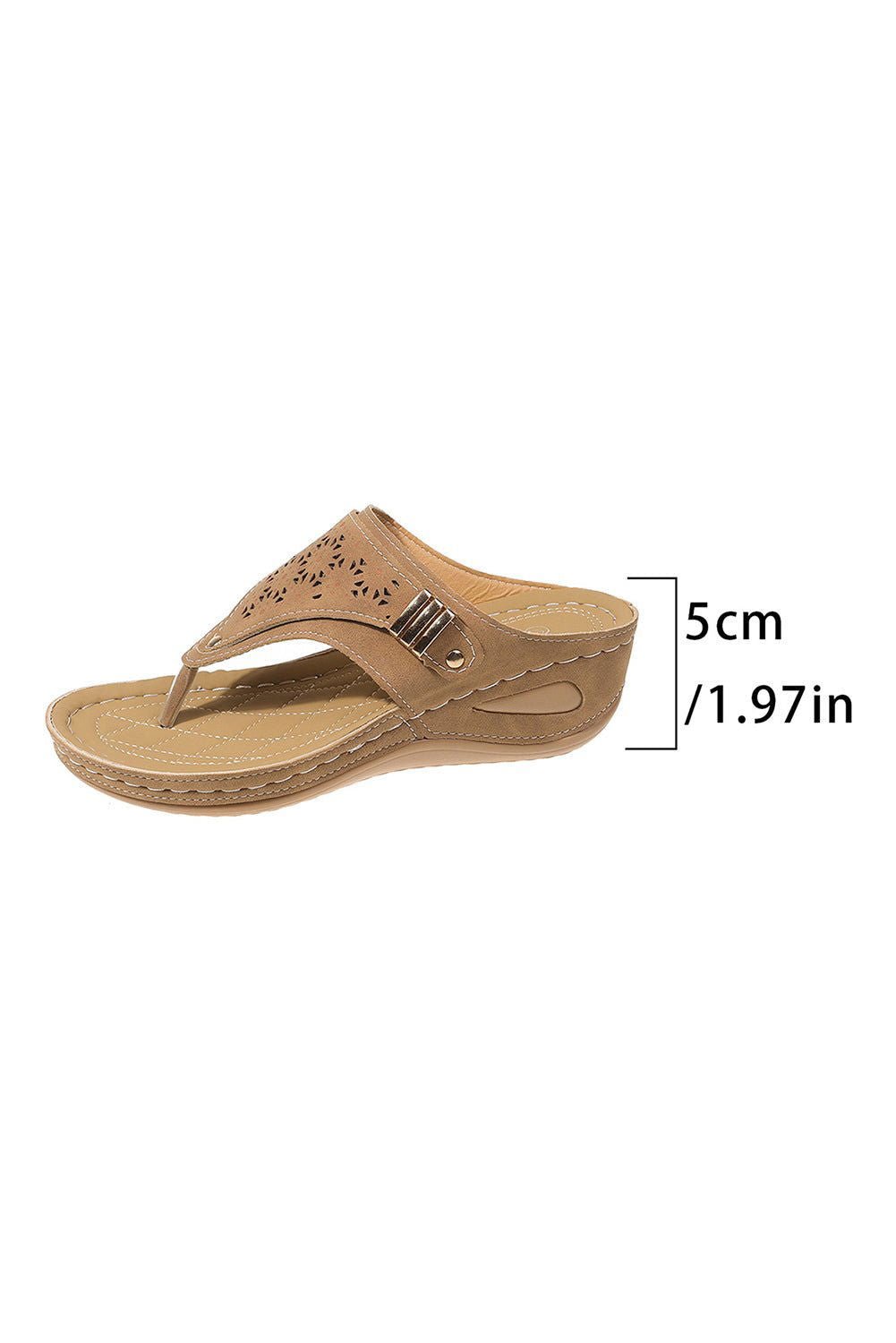 Beige Hollow Out Toe Post Thong Wedge Slides Shoes - Stylish Comfort - Vesteeto