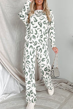 Beige Leopard Print Long Sleeve and Pants Loungewear Set - Vesteeto