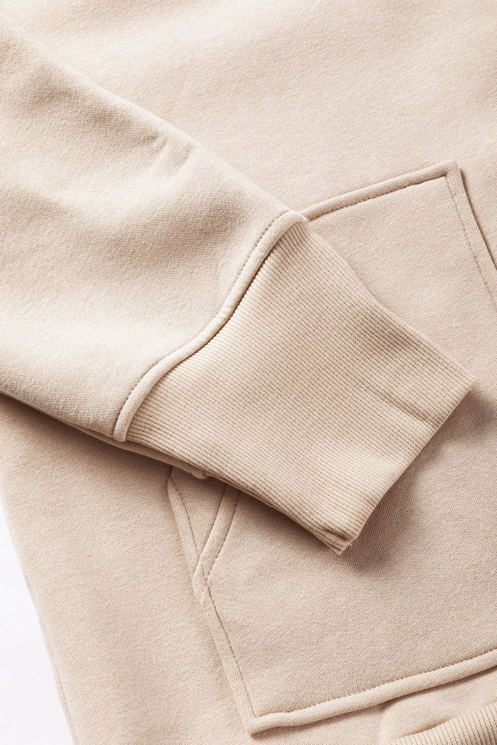 Beige Plain Pocketed Button Up Loose Hoodie - Vesteeto