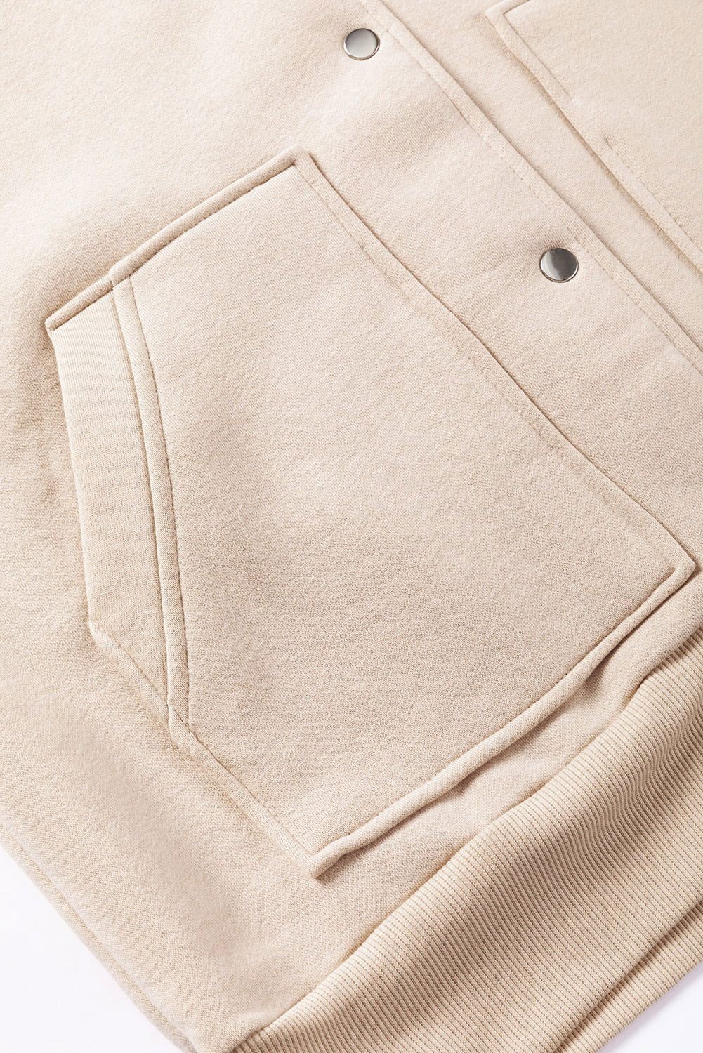 Beige Plain Pocketed Button Up Loose Hoodie - Vesteeto