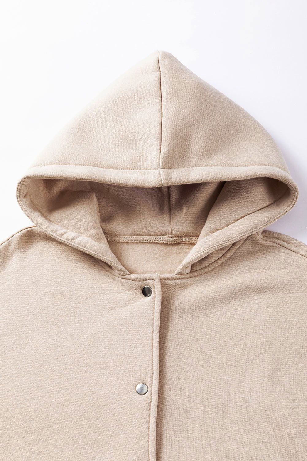 Beige Plain Pocketed Button Up Loose Hoodie - Vesteeto