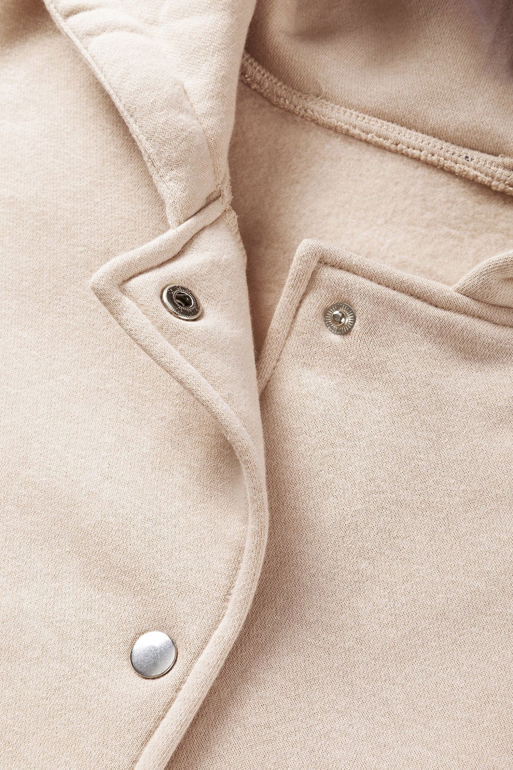 Beige Plain Pocketed Button Up Loose Hoodie - Vesteeto