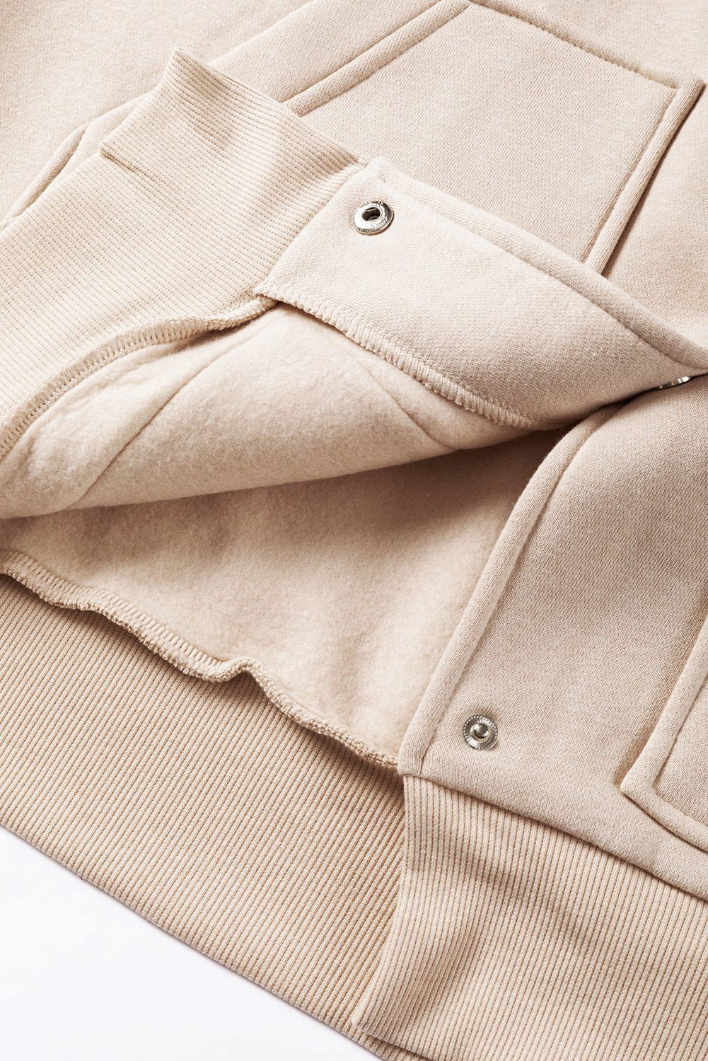 Beige Plain Pocketed Button Up Loose Hoodie - Vesteeto