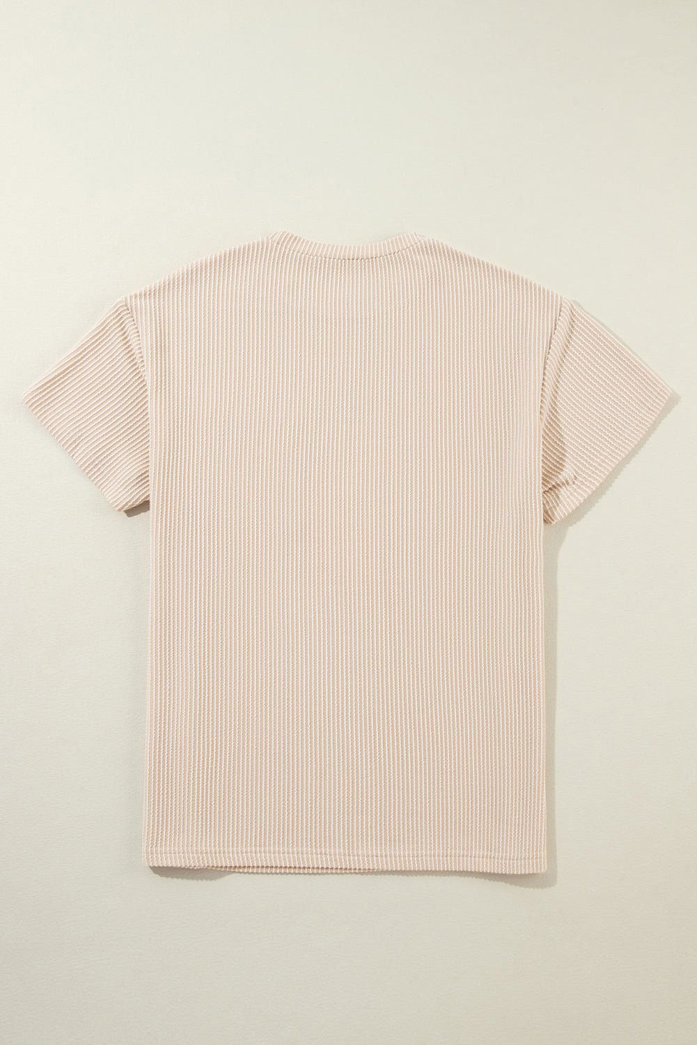 Beige Ribbed Knit Pocketed Loose Fit Crew Neck T Shirt - Vesteeto