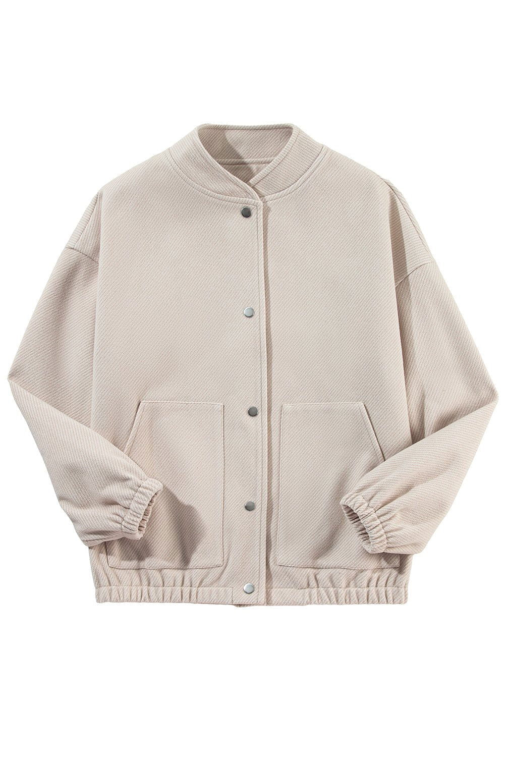 Beige Snap Button Pocketed Bomber Jacket - Vesteeto