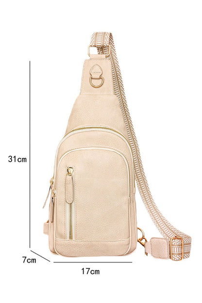 Beige Vintage PU Leather Zipped Crossbody Bag - Vesteeto