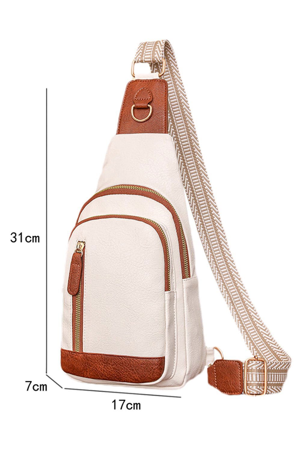 Beige Vintage PU Leather Zipped Crossbody Bag - Vesteeto