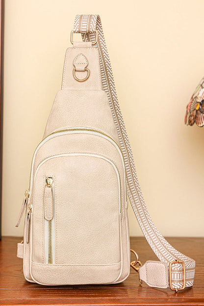 Beige Vintage PU Leather Zipped Crossbody Bag - Vesteeto