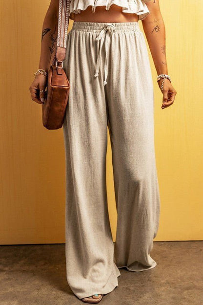 Beige Viscose Linen floor length wide leg pants - Vesteeto