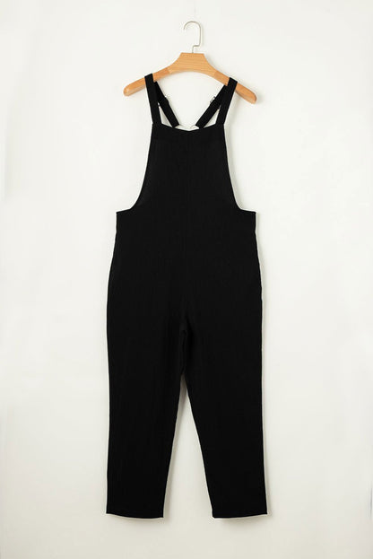 Black Adjustable Buckle Straps Cropped Jumpsuit - Vesteeto