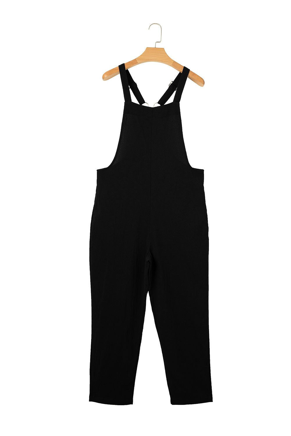 Black Adjustable Buckle Straps Cropped Jumpsuit - Vesteeto