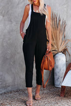 Black Adjustable Buckle Straps Cropped Jumpsuit - Vesteeto