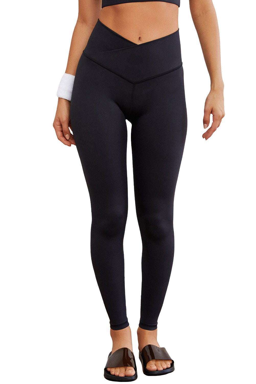 Black Arched Waist Seamless Active Leggings - Vesteeto