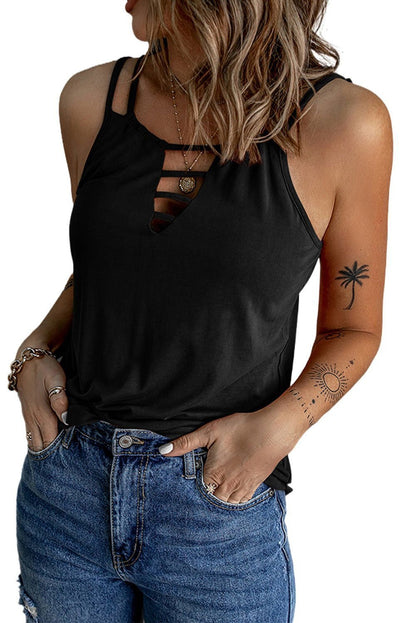 Black Basic Ladder Hollow - out Cami Top - Vesteeto