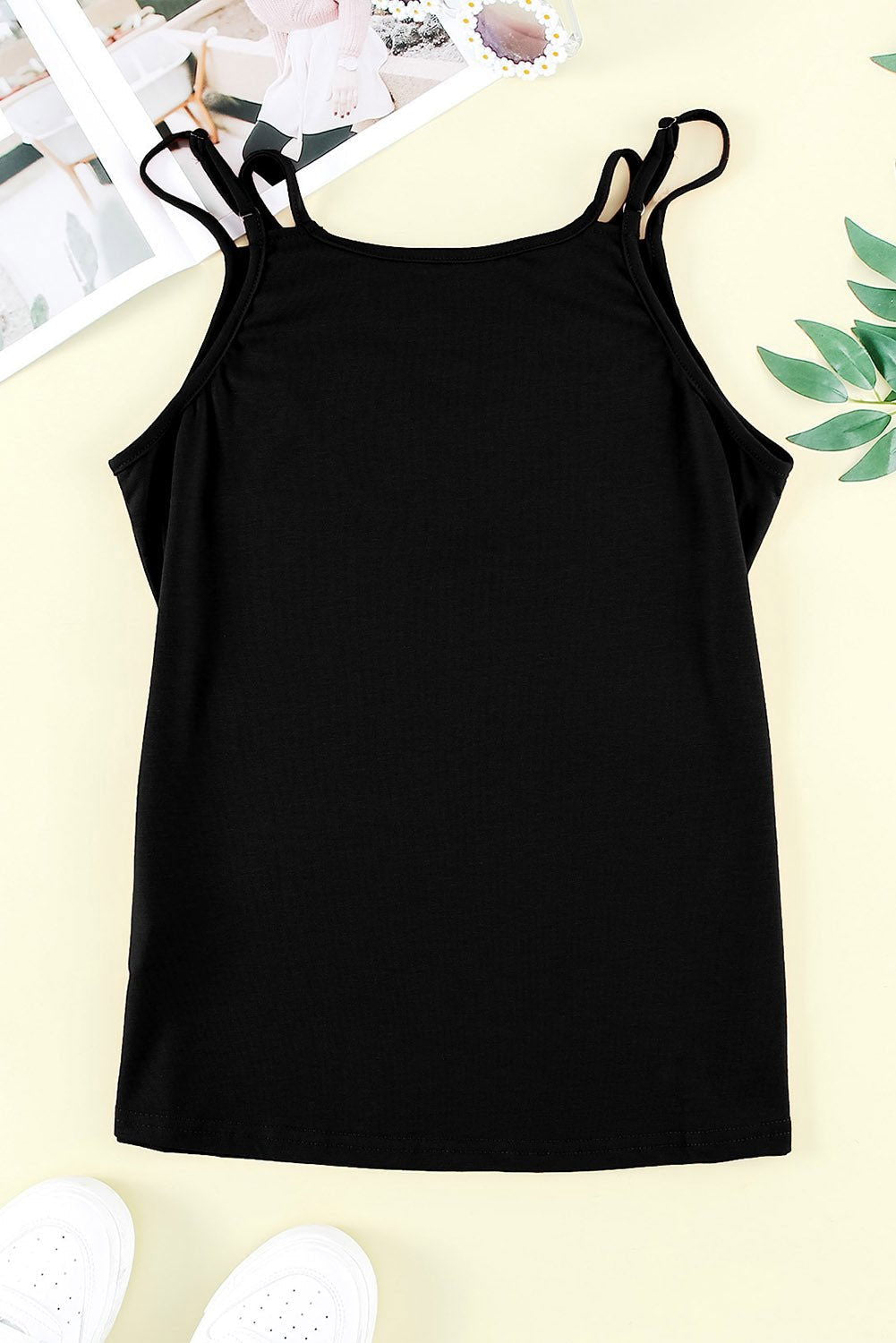 Black Basic Ladder Hollow - out Cami Top - Vesteeto