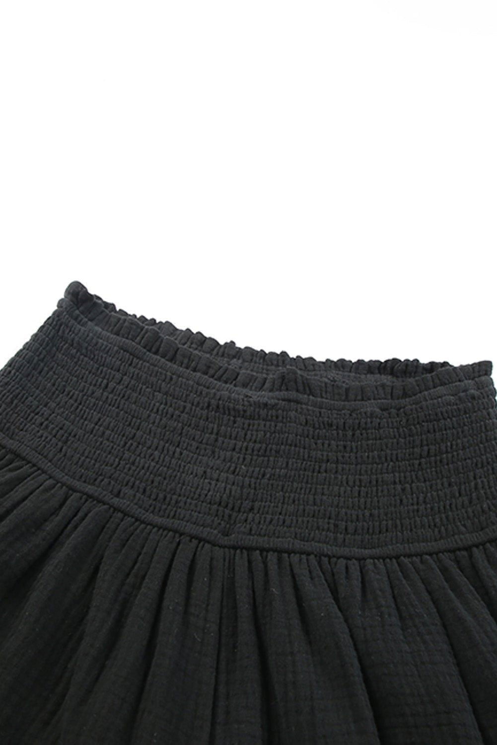 Black Basic Smocked High Waist Ruffle Shorts - Vesteeto