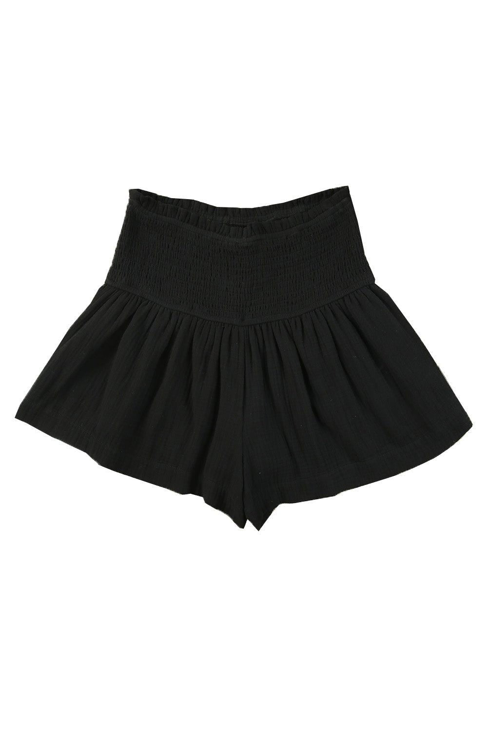 Black Basic Smocked High Waist Ruffle Shorts - Vesteeto