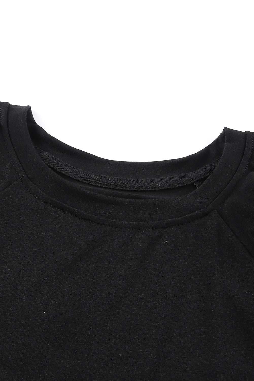 Black Basic Tiered Ruffle Casual Round Neck T Shirt 