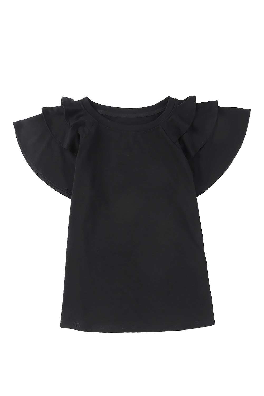 Black Basic Tiered Ruffle Casual Round Neck T Shirt 