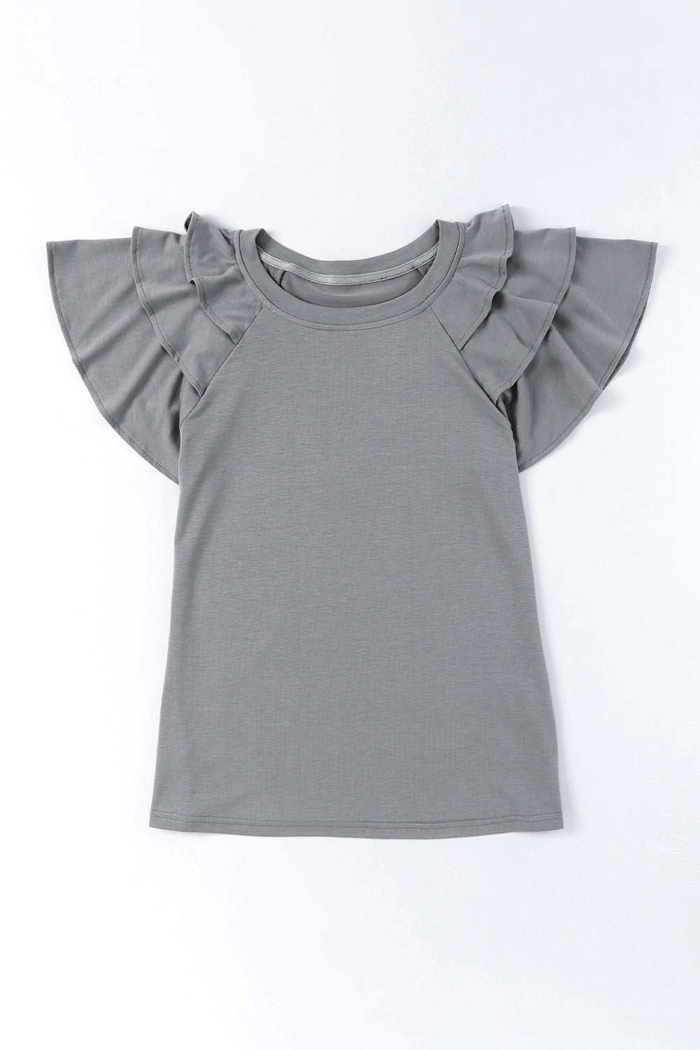 Black Basic Tiered Ruffle Casual Round Neck T Shirt 