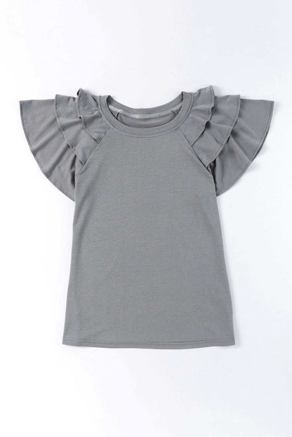 Black Basic Tiered Ruffle Casual Round Neck T Shirt 