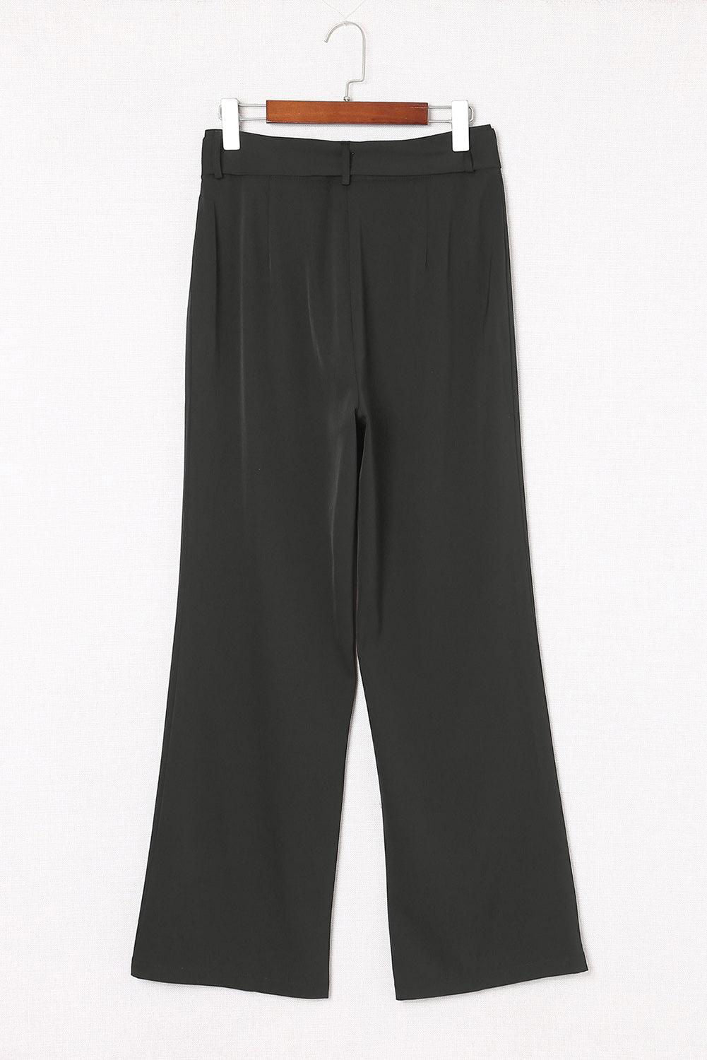 Black Belted Wide Leg High Waisted Pants for Women - Vesteeto