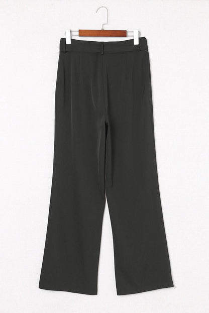 Black Belted Wide Leg High Waisted Pants for Women - Vesteeto