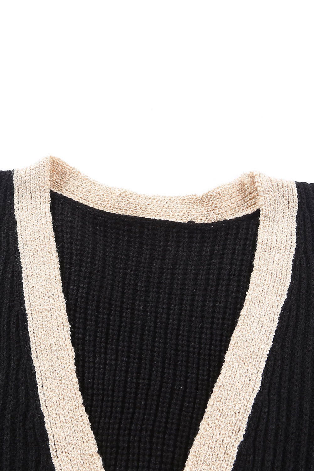 Black Bishop Sleeve Colorblock Open Front Cardigan Sweater - Vesteeto