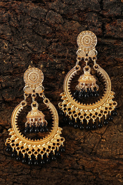 Black Boho Beads Tassel Alloy Dangle Earrings - Vesteeto