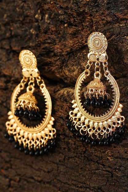 Black Boho Beads Tassel Alloy Dangle Earrings - Vesteeto