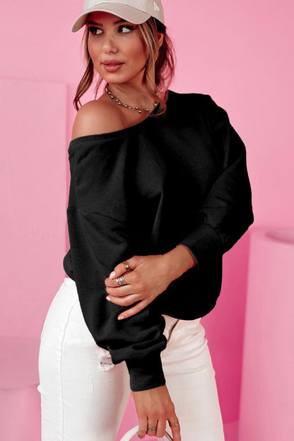 Black Bowknot Plain Round Neck Sweatshirt - Vesteeto