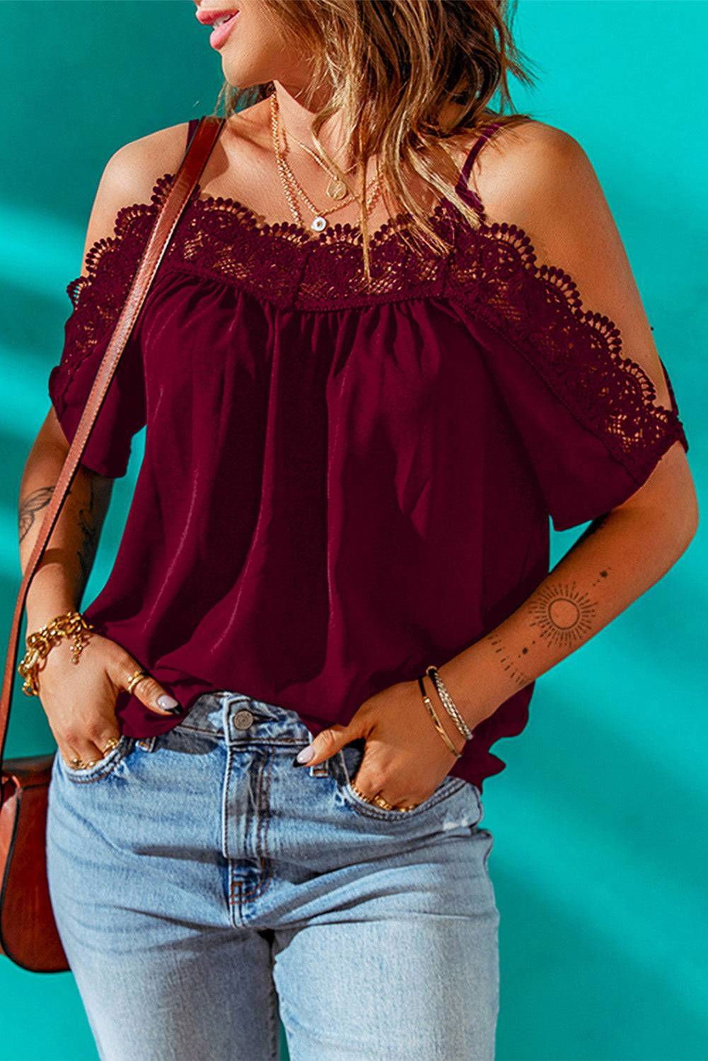 Black Casual Crochet Cold Shoulder Summer Top - Vesteeto