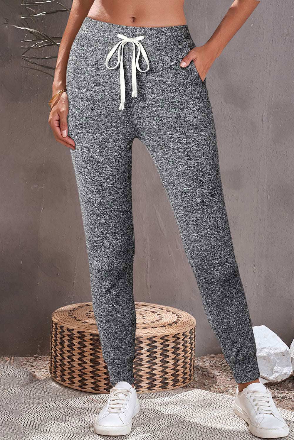 Black Casual Drawstring Drop Waist Pocketed Joggers - Vesteeto