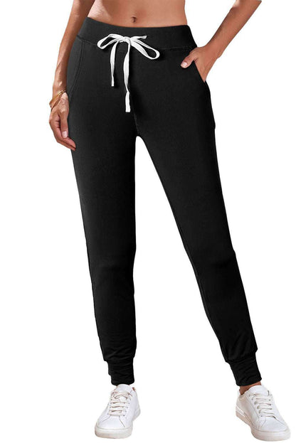 Black Casual Drawstring Drop Waist Pocketed Joggers - Vesteeto