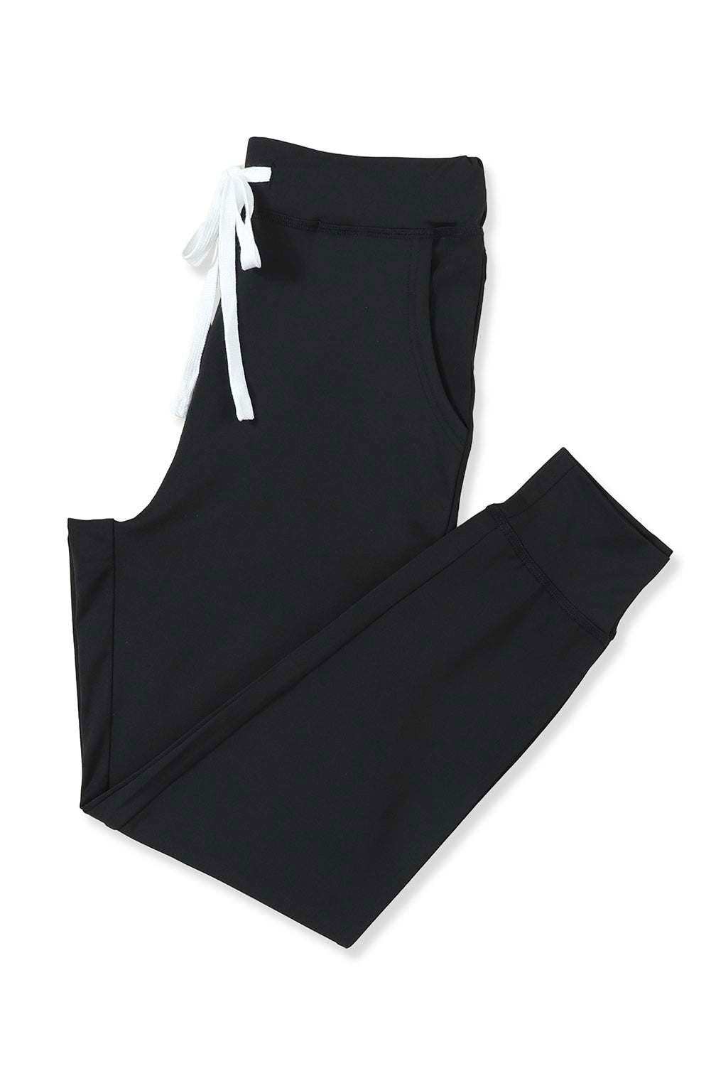 Black Casual Drawstring Drop Waist Pocketed Joggers - Vesteeto