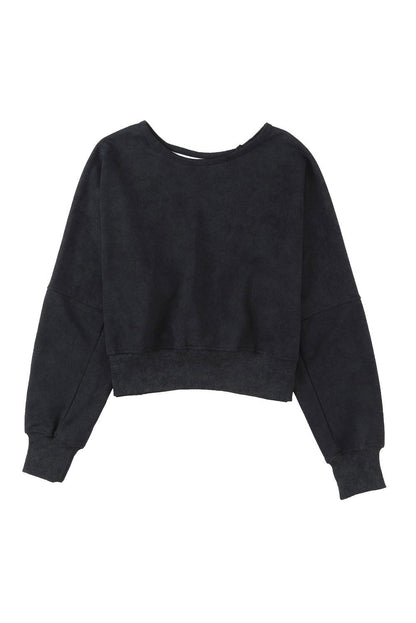 Black Casual One Strap V shape Open Back Sweatshirt - Vesteeto