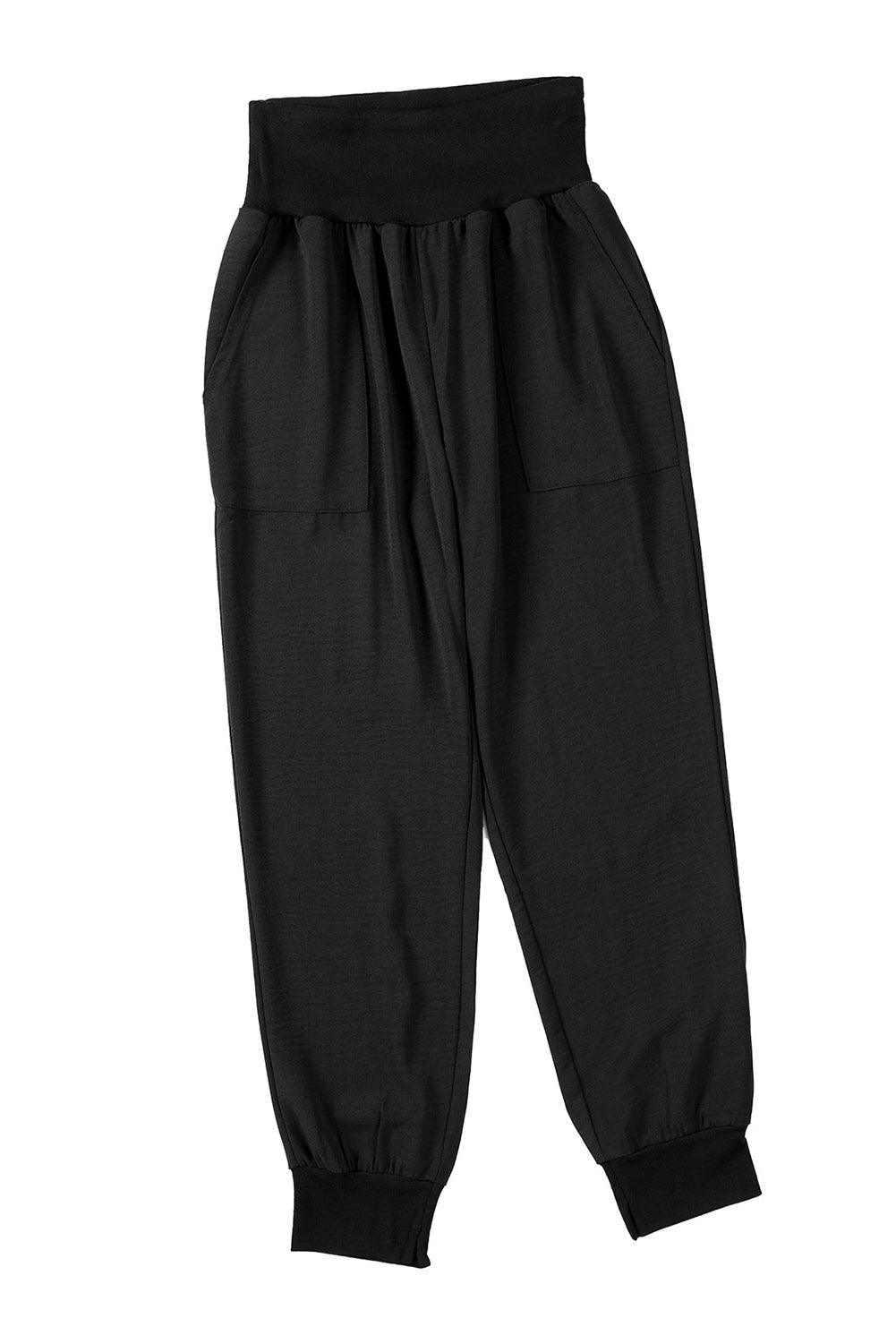 Black Casual Pocketed Tapered Elastic Waist Joggers 