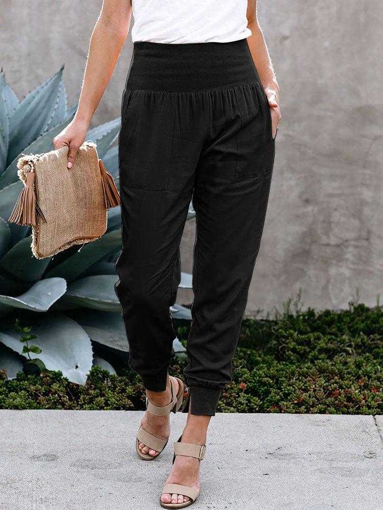 Black Casual Pocketed Tapered Elastic Waist Joggers 