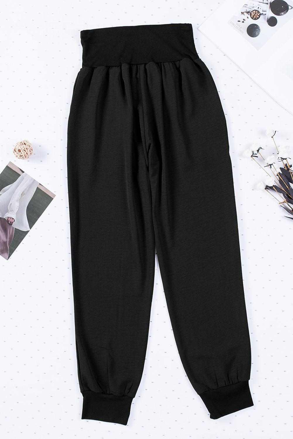 Black Casual Pocketed Tapered Elastic Waist Joggers 