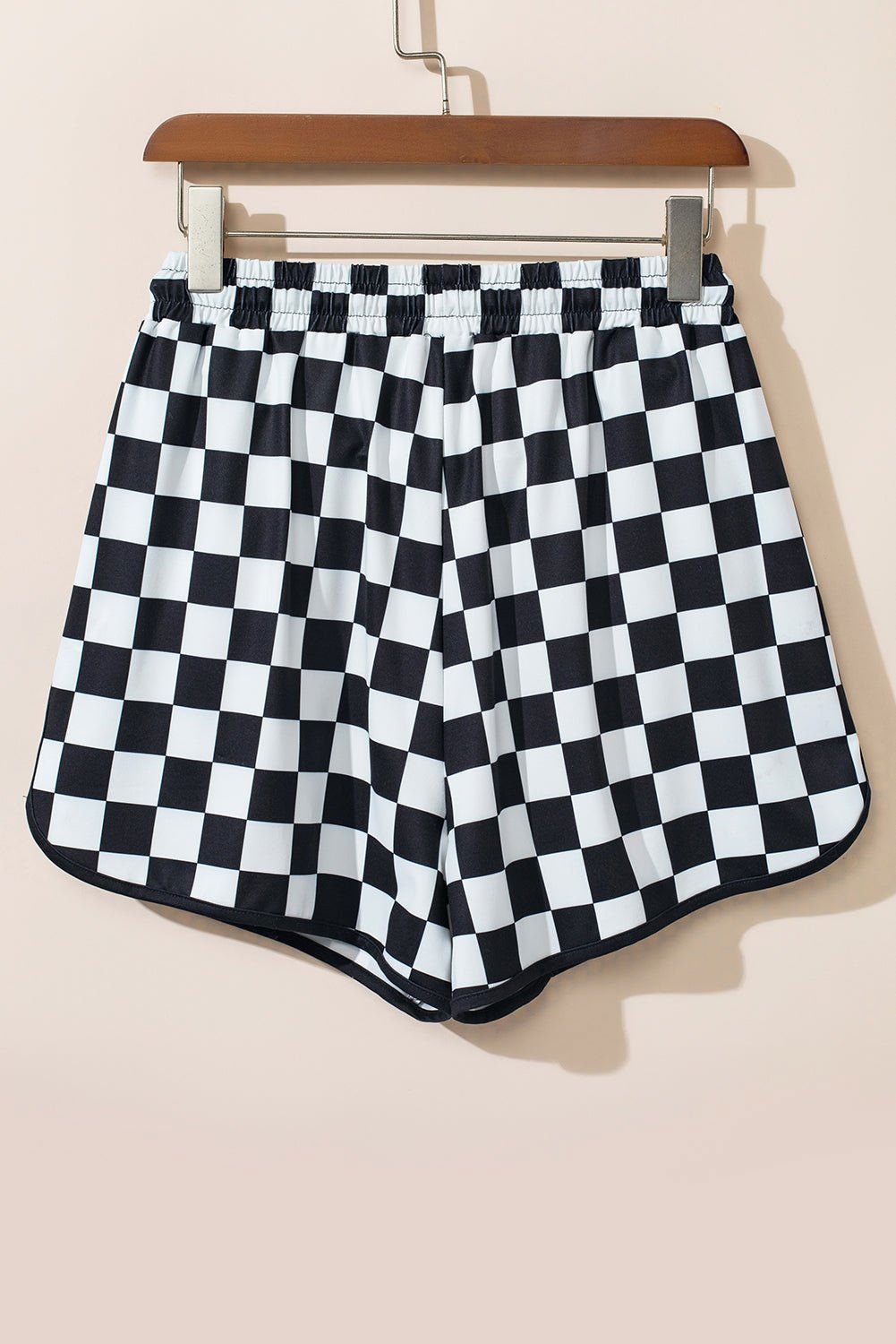 Black Checkered Drawstring Elastic Waist Casual Shorts - Vesteeto