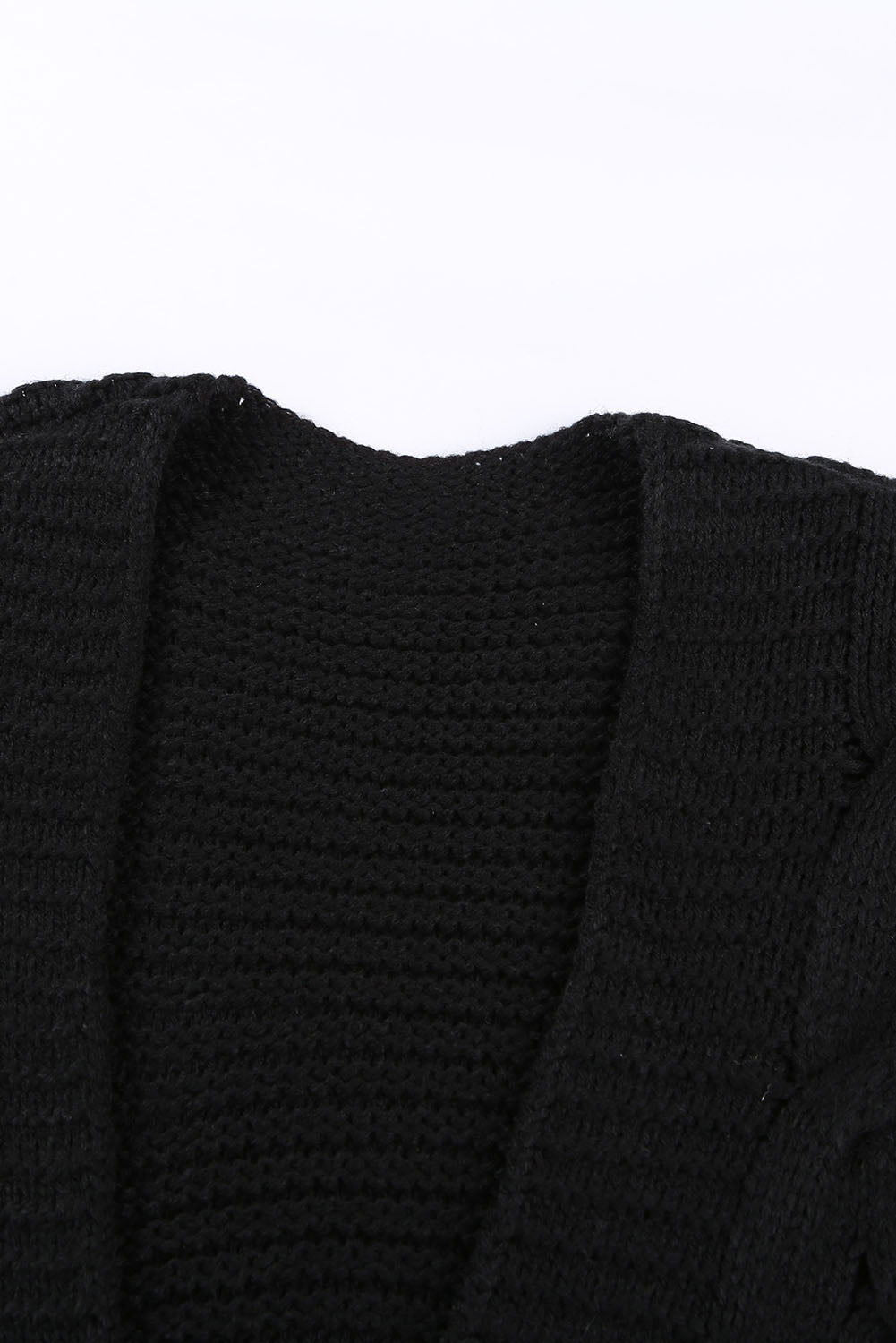 Black Chunky Wide Long Sleeve Knit Cardigan - Vesteeto