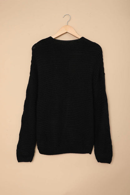 Black Chunky Wide Long Sleeve Knit Cardigan - Vesteeto