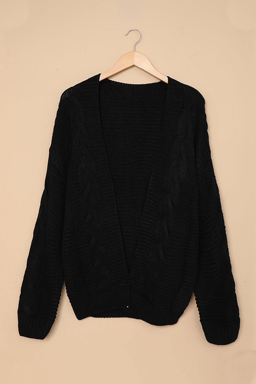 Black Chunky Wide Long Sleeve Knit Cardigan - Vesteeto